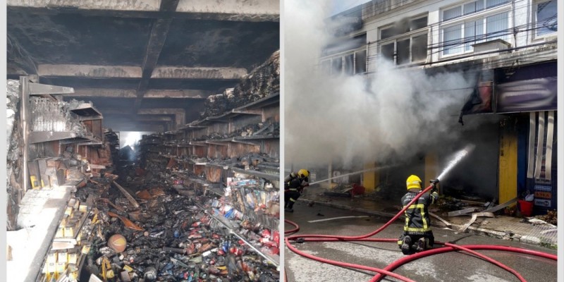 Incêndio atinge loja, destrói todas as mercadorias e mobiliza os bombeiros da região